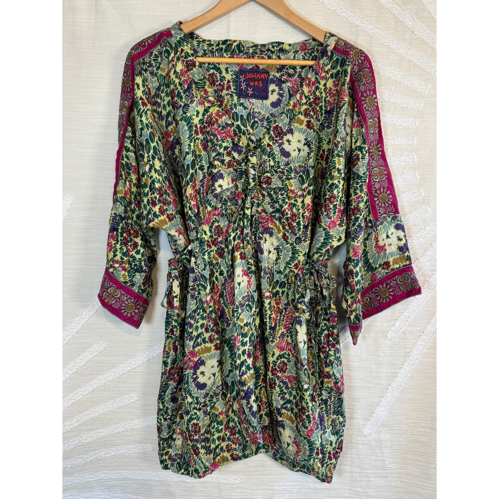 Johnny Was Women's XL Silk Floral Embroidered Boho Tunic Dress Top - Picture 2 of 9